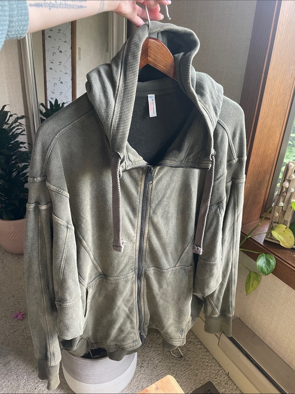 Free People Movement Washed Olive Oversized Zipped Hoodie with Drawstrings - Picture 6 of 12